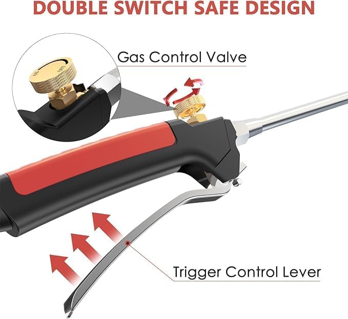 ACOVER Propane Torch Weed Burner Kit, 40'' Long Arm Heavy Duty Blow Torch with 10FT Weave Hose，Flame Control and Turbo Trigger Push Button Igniter For Ice Snow Road,Weeding,Asphalt,Road Marking - Image 4